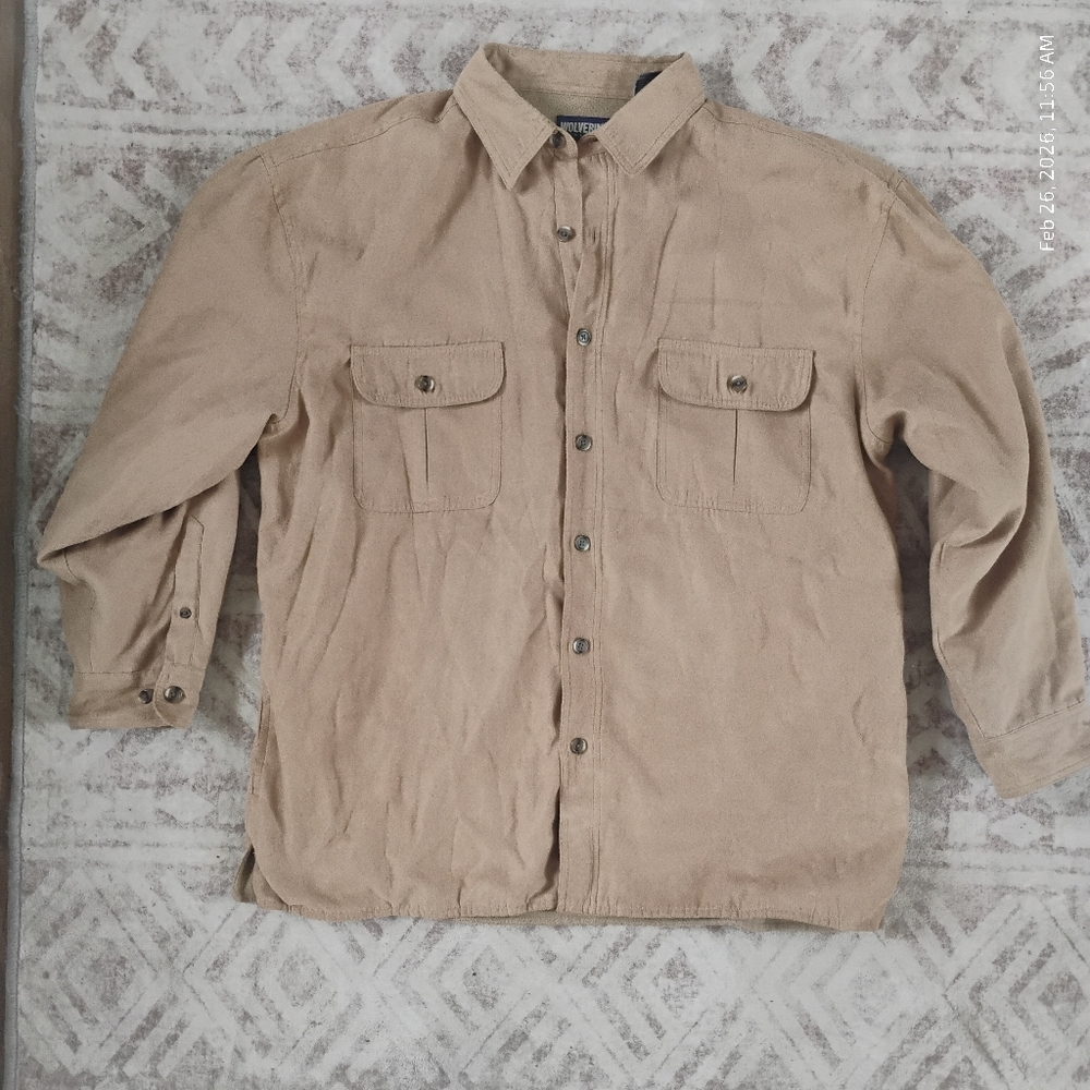 Wolverine Beige Textured Work Gear Heavy Weight Button Down Shirt